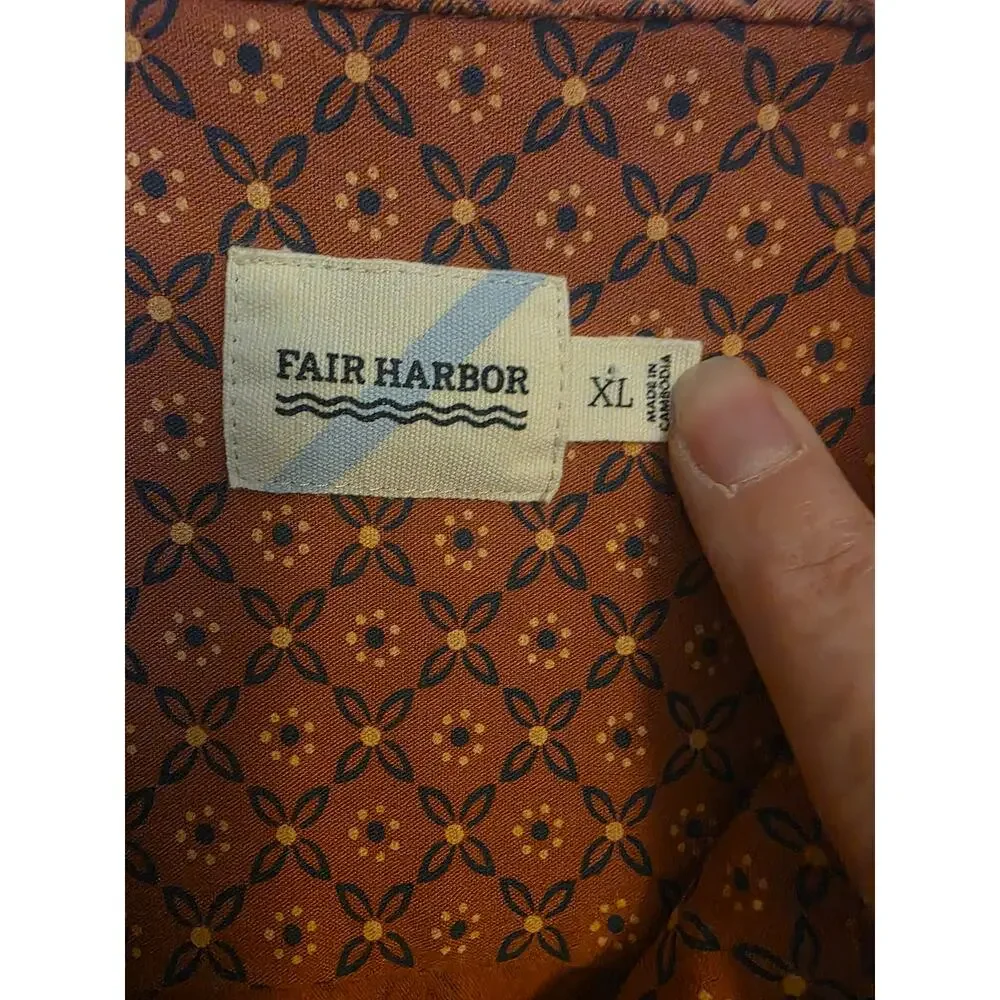 Fair Harbor Salmon Printed Short Sleeve Button Down Shirt XL Organic Cotton - Picture 3 of 5